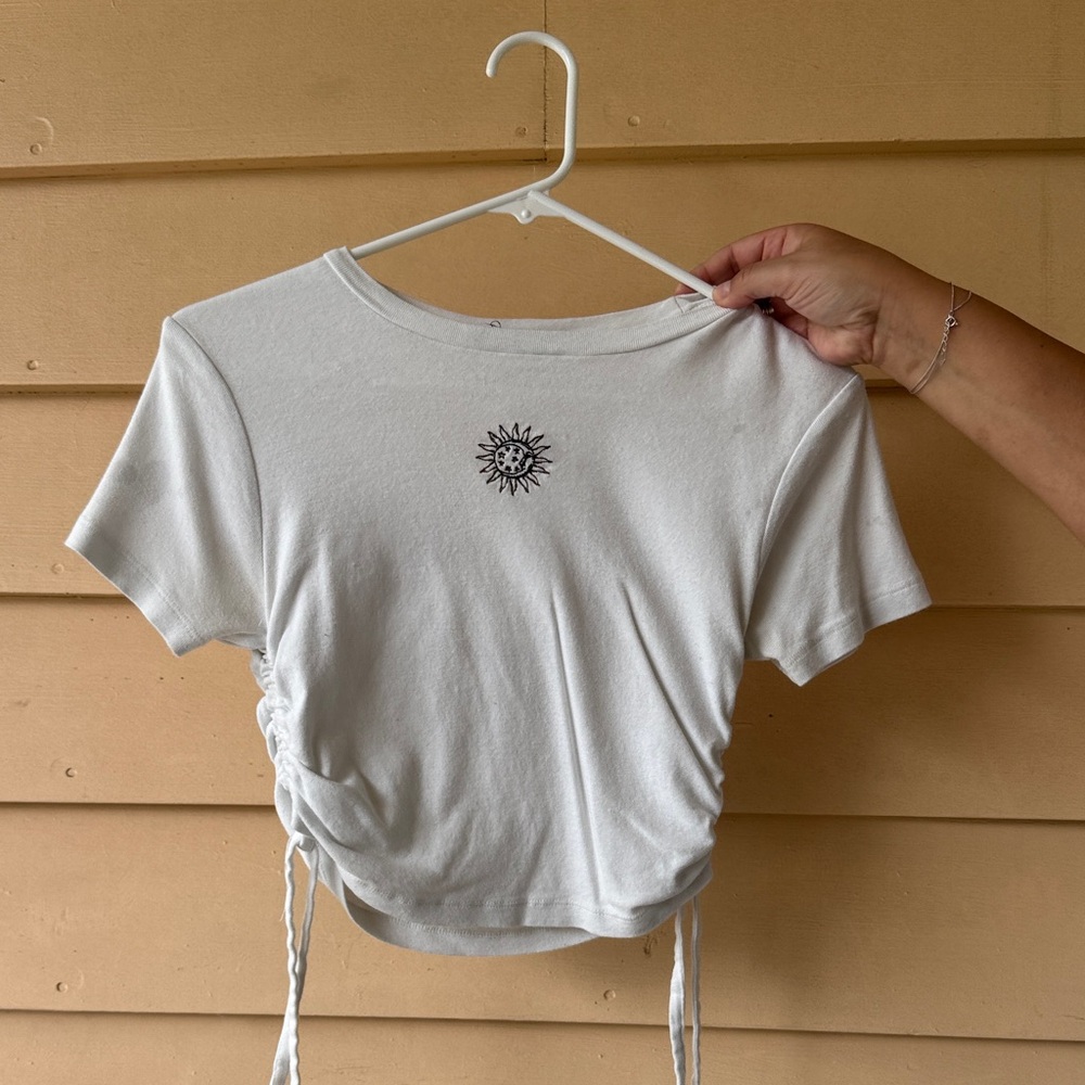 White Sun Print Ruched Crop Top